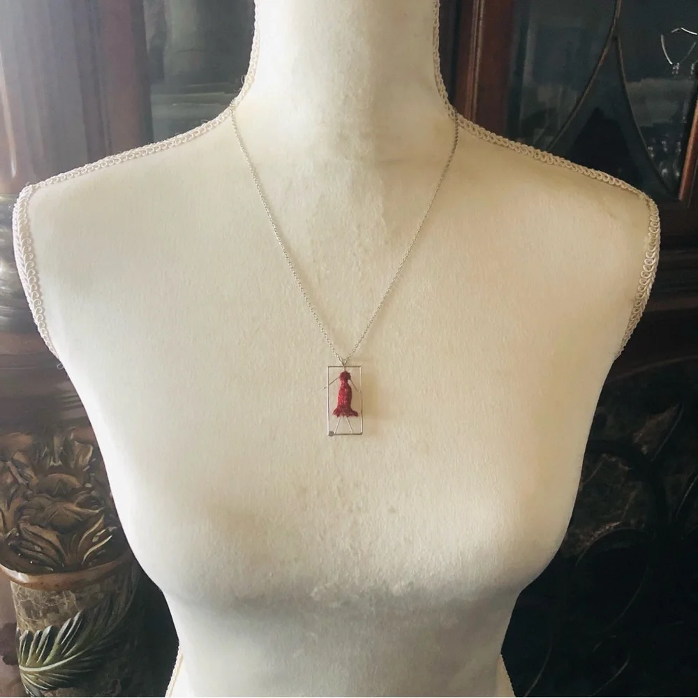 Hand crochet fashionable lady pendant on stainless steel chain necklace